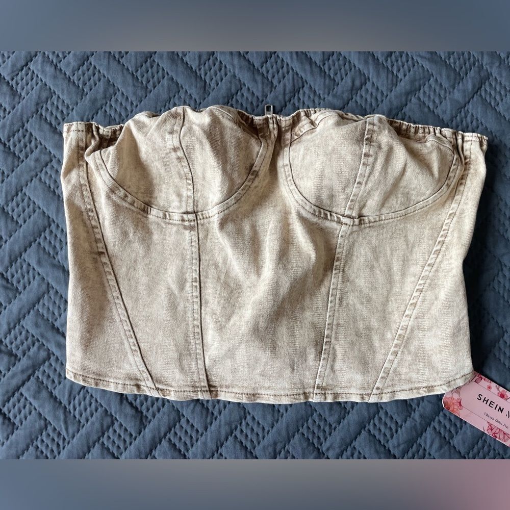 Beige Strapless Bustier Top